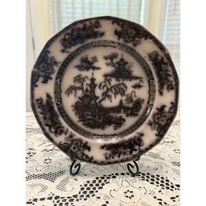 ANTIQUE Ironstone Plate Challinor Pelew Mulberry Flow Black 1840s
